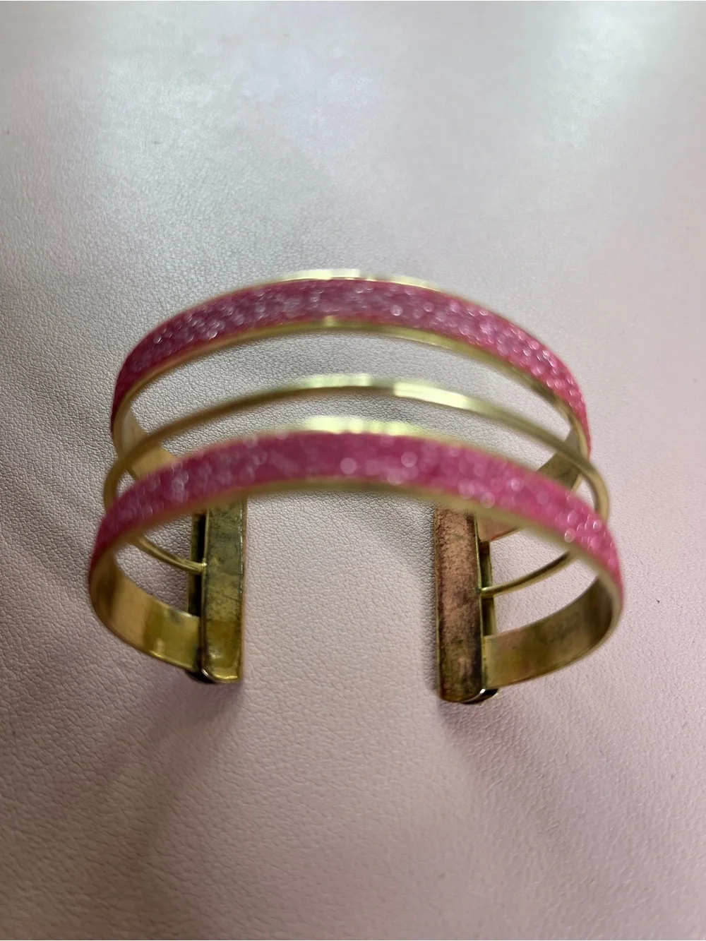 SHEIN Gold-Tone Pink Glitter Triple Band Cuff Bracelet